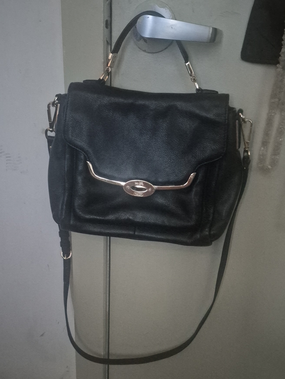Coach Vintage Black leather Top-Handle Satchel with Gold Accent9inch*11inch